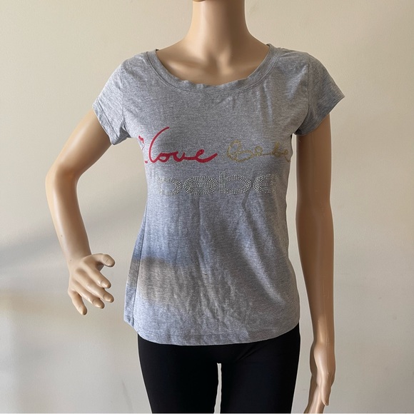 bebe Grey Scoop Neck T-Shirt - Picture 3 of 6